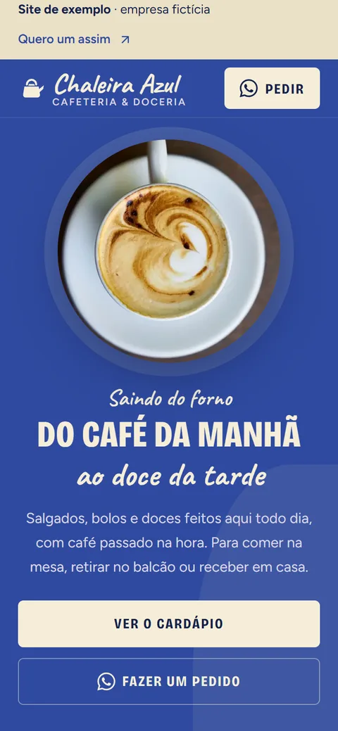 Site da Chaleira Azul aberto no celular